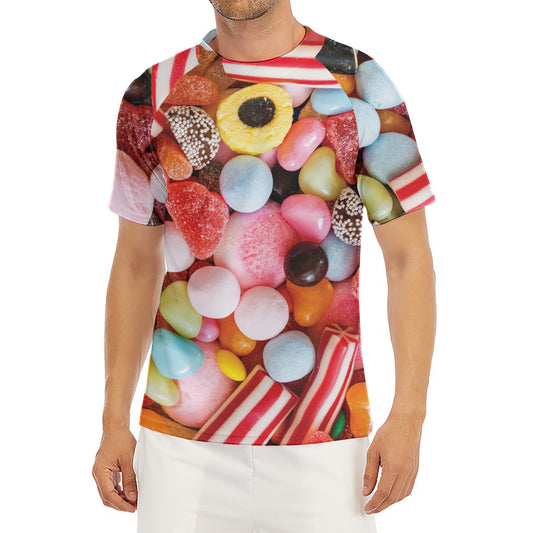 Colorful Candy And Jelly Print Men's Short Sleeve Rash Guard