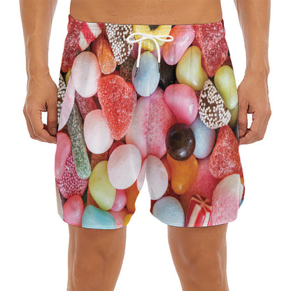 Colorful Candy And Jelly Print Men's Split Running Shorts