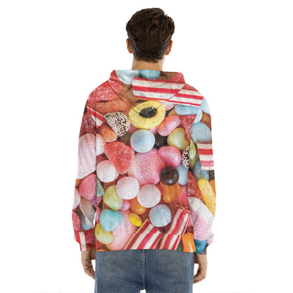 Colorful Candy And Jelly Print Men's Velvet Pullover Hoodie