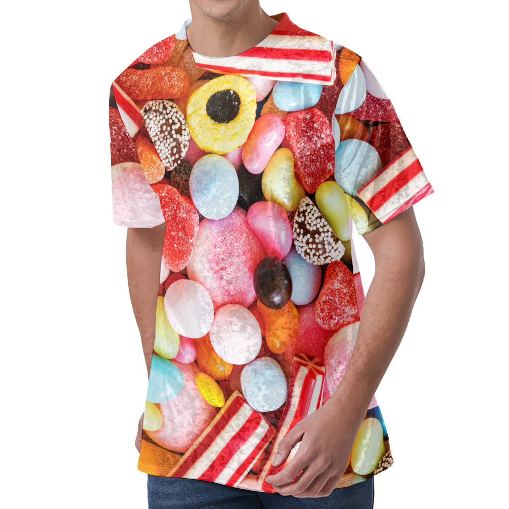 Colorful Candy And Jelly Print Men's Velvet T-Shirt