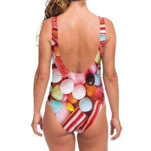 Colorful Candy And Jelly Print One Piece Swimsuit