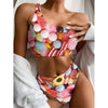 Colorful Candy And Jelly Print One Shoulder Bikini Top