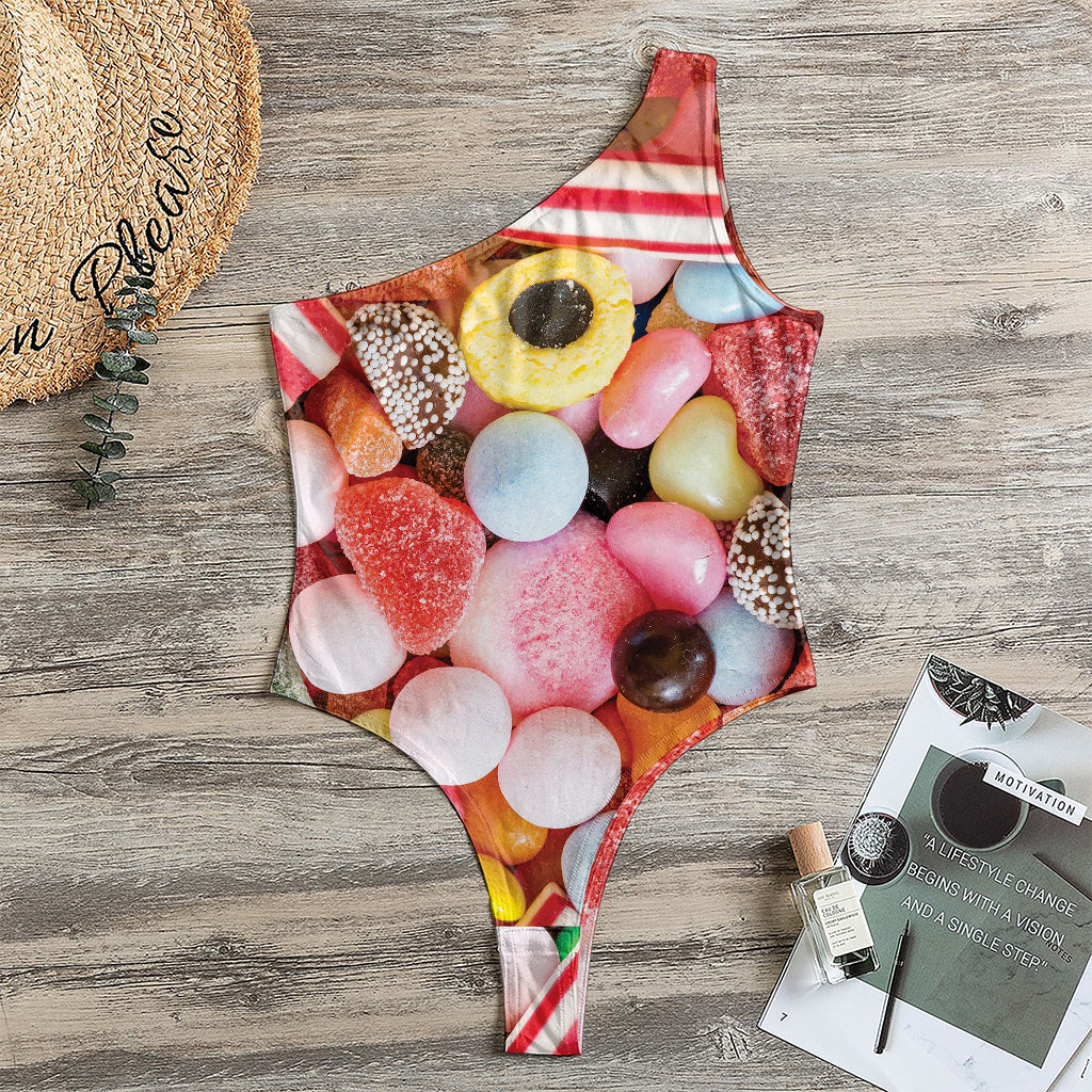 Colorful Candy And Jelly Print One Shoulder Bodysuit