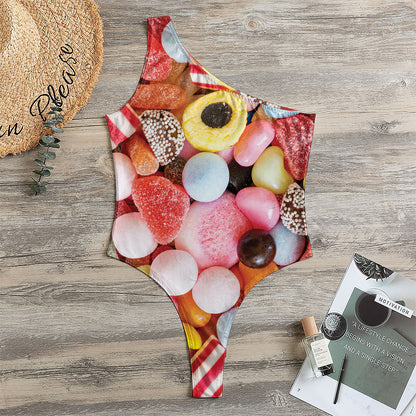 Colorful Candy And Jelly Print One Shoulder Bodysuit