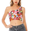 Colorful Candy And Jelly Print One Shoulder Crop Top