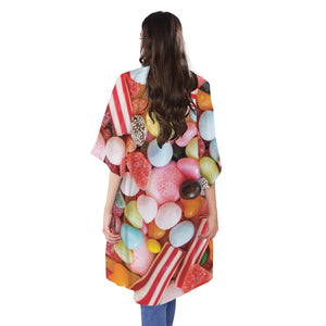 Colorful Candy And Jelly Print Open Front Beach Cover Up