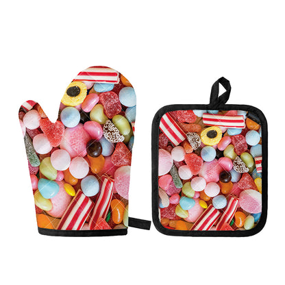 Colorful Candy And Jelly Print Oven Mitt And Pot Holder Set