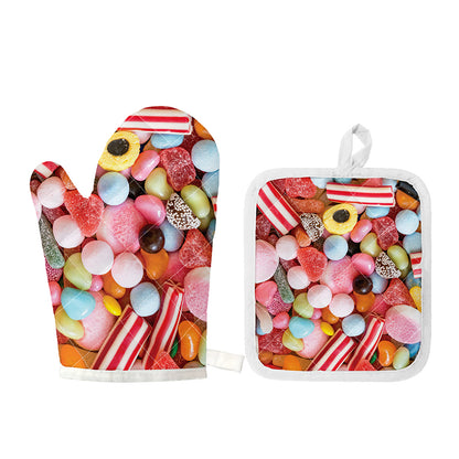 Colorful Candy And Jelly Print Oven Mitt And Pot Holder Set