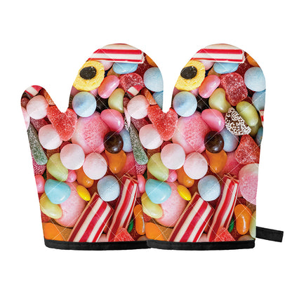 Colorful Candy And Jelly Print Oven Mitts