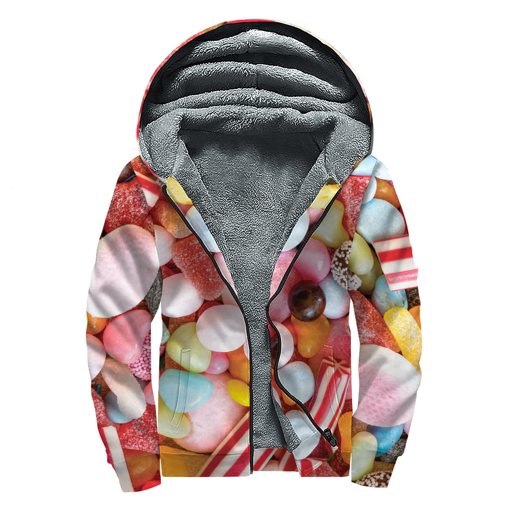 Colorful Candy And Jelly Print Sherpa Lined Zip Up Hoodie