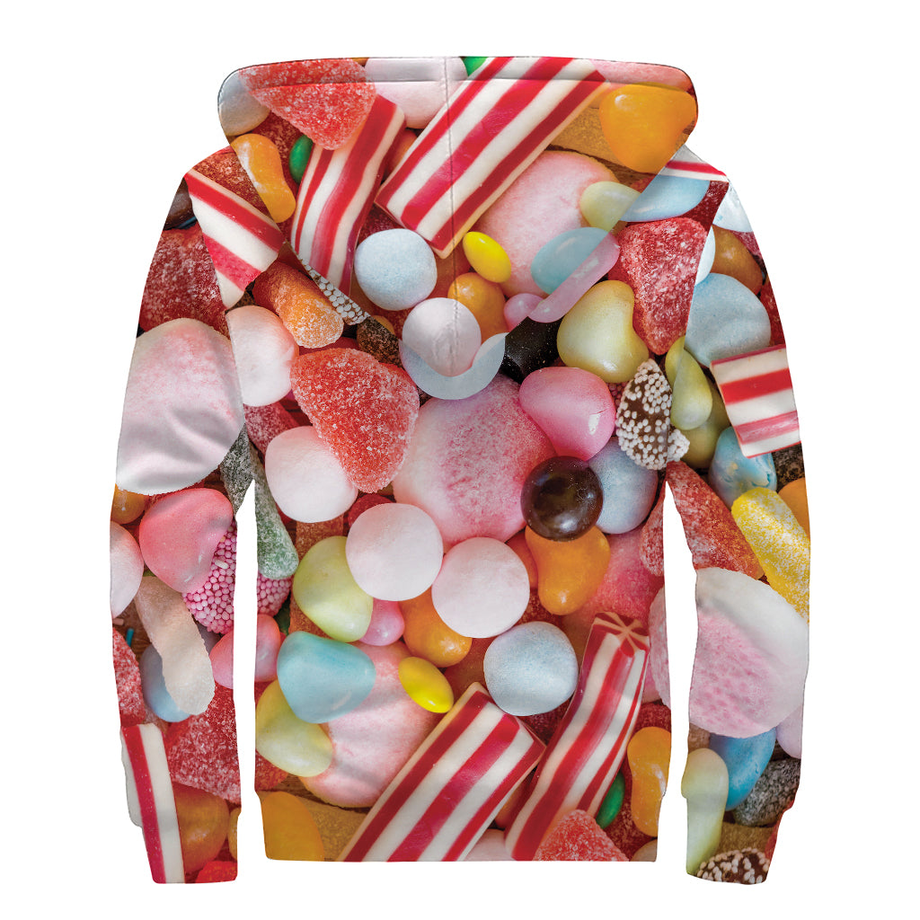 Colorful Candy And Jelly Print Sherpa Lined Zip Up Hoodie