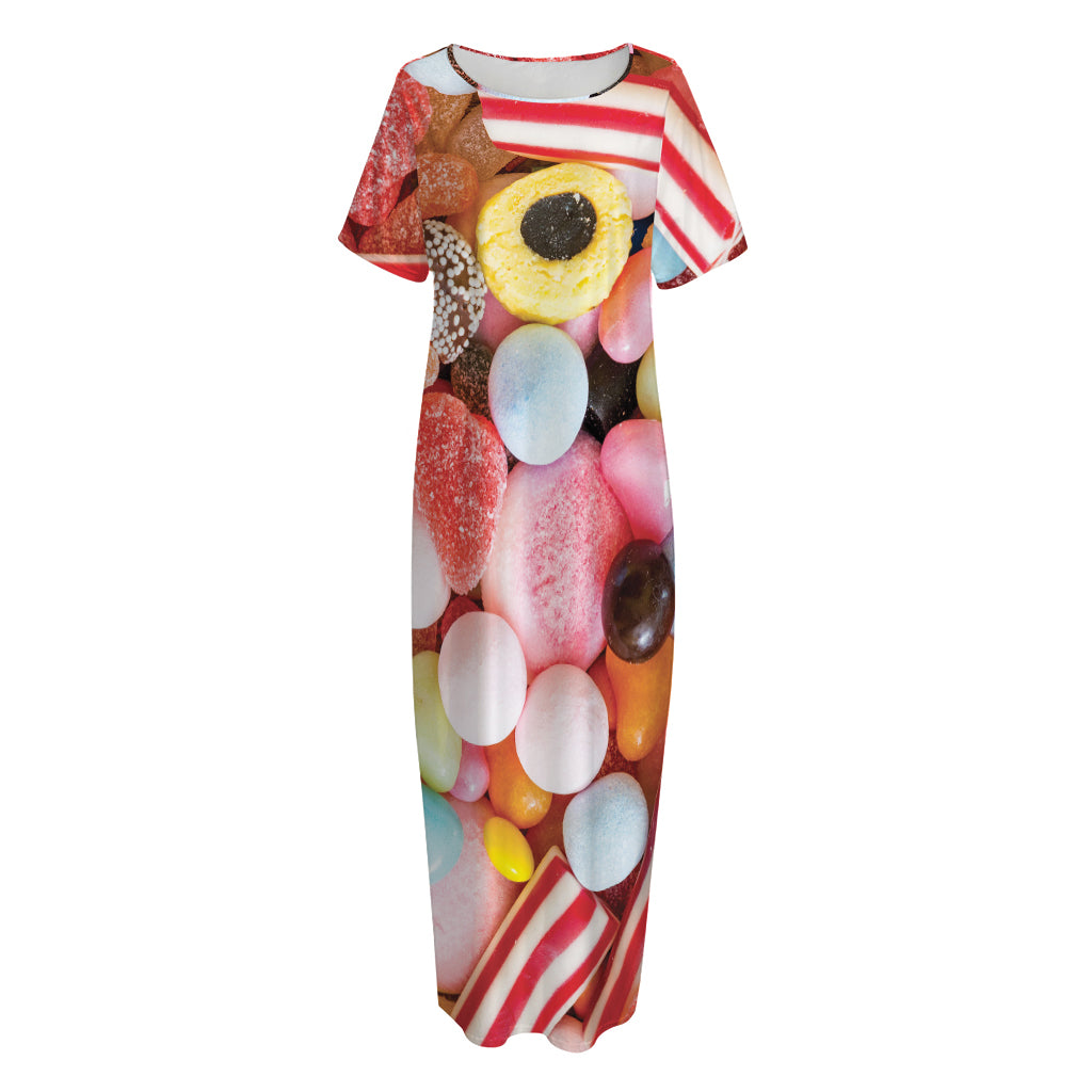 Colorful Candy And Jelly Print Short Sleeve Long Nightdress