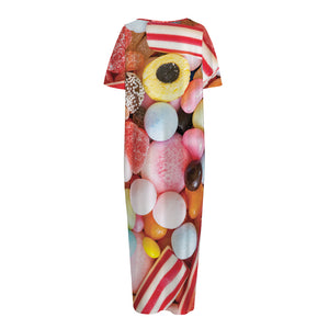 Colorful Candy And Jelly Print Short Sleeve Long Nightdress