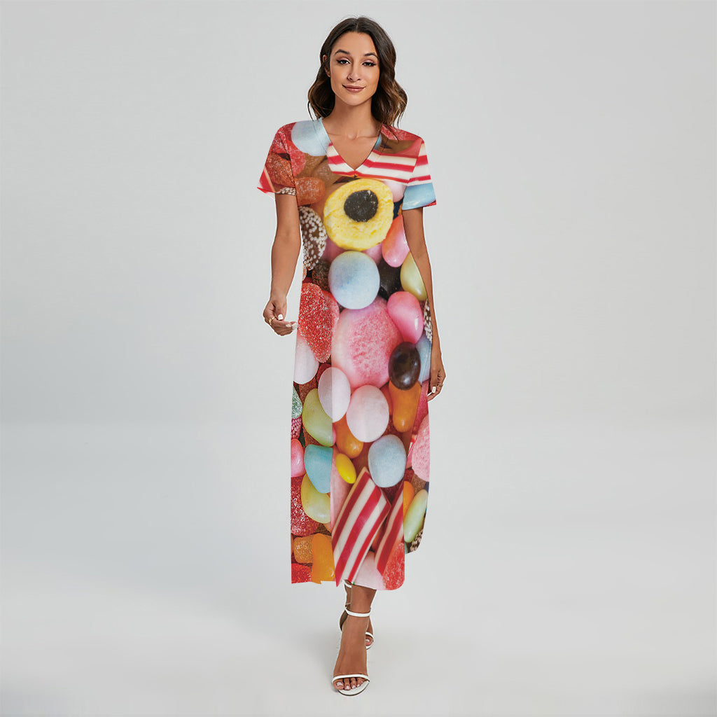 Colorful Candy And Jelly Print Short Sleeve Maxi Dress