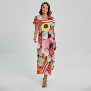 Colorful Candy And Jelly Print Short Sleeve Maxi Dress