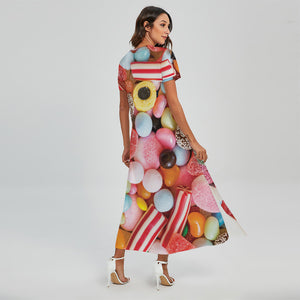 Colorful Candy And Jelly Print Short Sleeve Maxi Dress