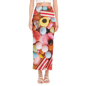 Colorful Candy And Jelly Print Side Slit Maxi Skirt