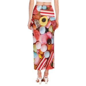 Colorful Candy And Jelly Print Side Slit Maxi Skirt