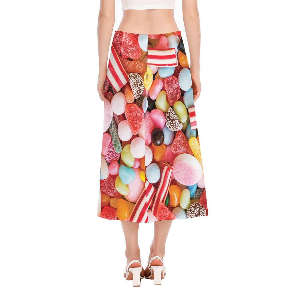 Colorful Candy And Jelly Print Side Slit Midi Skirt