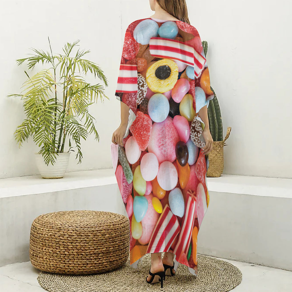 Colorful Candy And Jelly Print Silk V-Neck Kaftan Dress