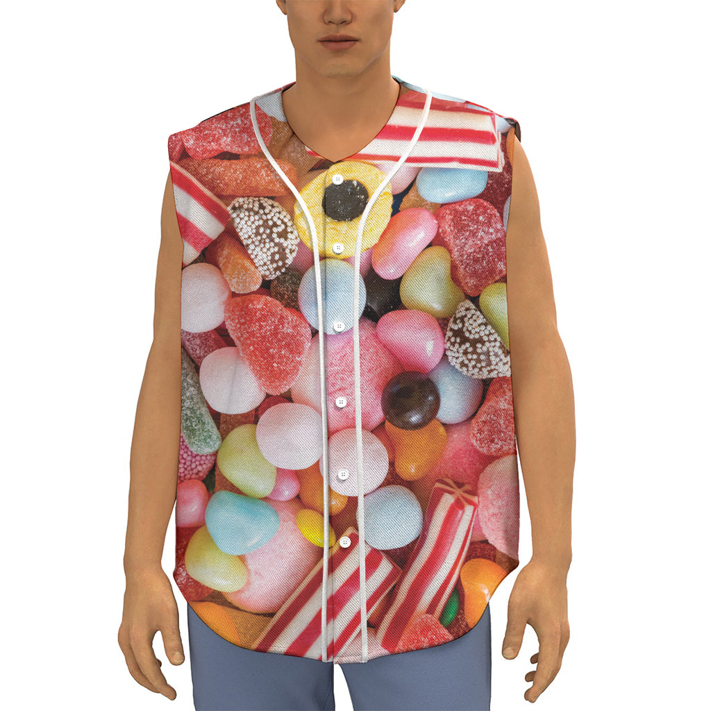 Colorful Candy And Jelly Print Sleeveless Baseball Jersey