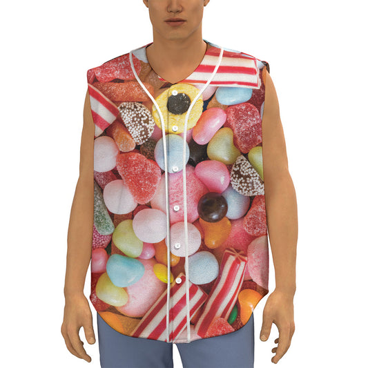 Colorful Candy And Jelly Print Sleeveless Baseball Jersey