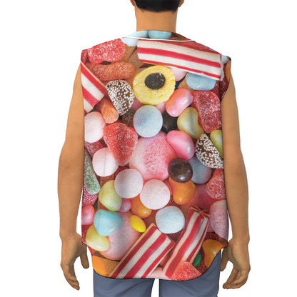 Colorful Candy And Jelly Print Sleeveless Baseball Jersey