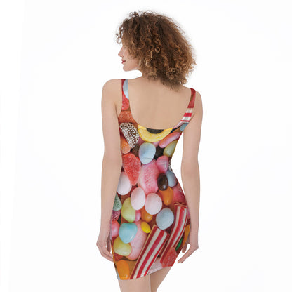 Colorful Candy And Jelly Print Sleeveless Bodycon Dress
