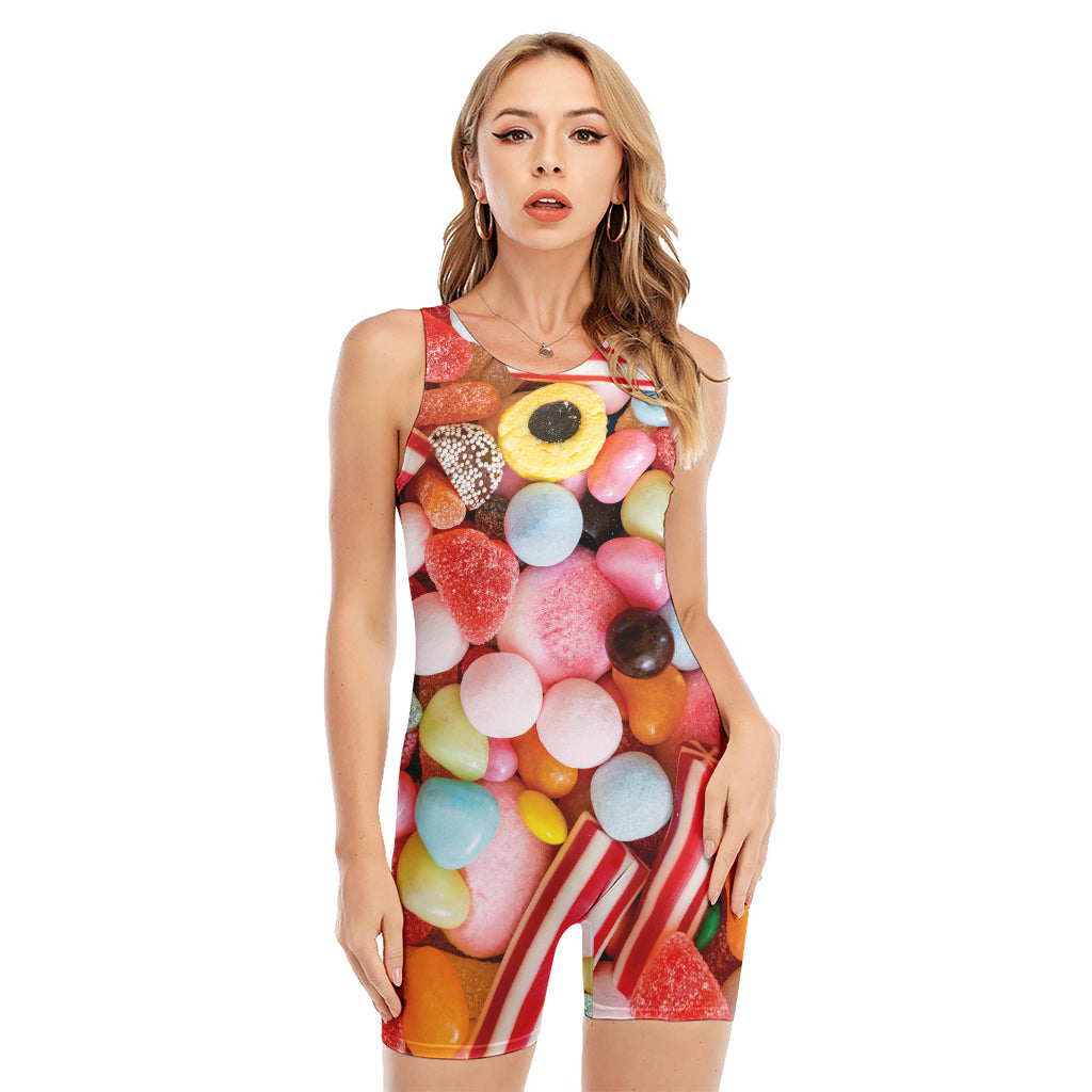 Colorful Candy And Jelly Print Sleeveless One Piece Swimsuit