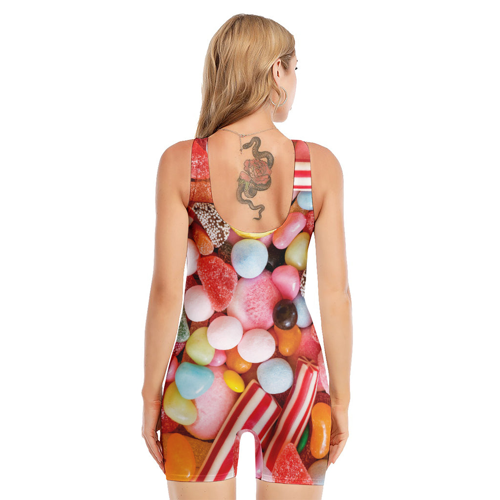 Colorful Candy And Jelly Print Sleeveless One Piece Swimsuit