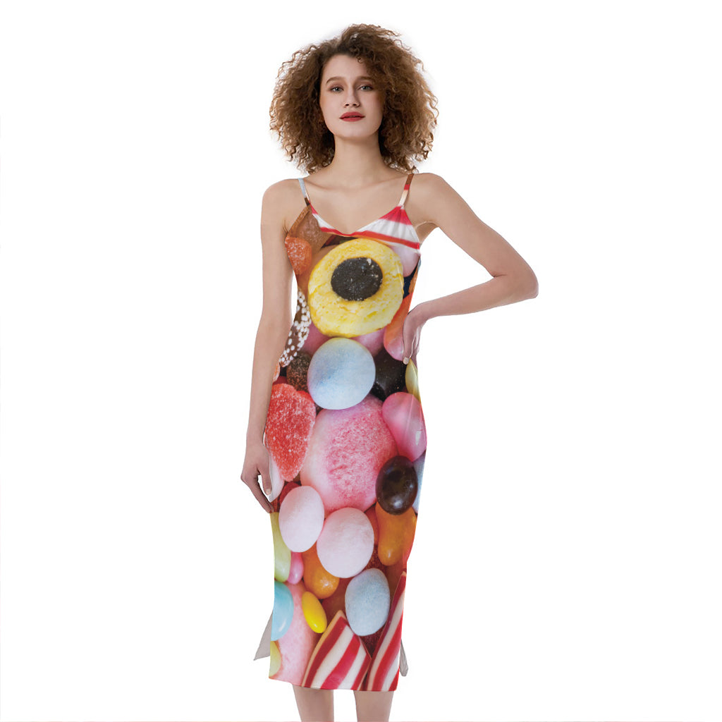 Colorful Candy And Jelly Print Slim Fit Midi Cami Dress