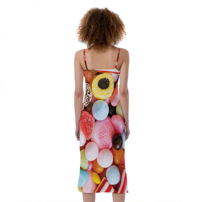 Colorful Candy And Jelly Print Slim Fit Midi Cami Dress