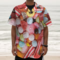 Colorful Candy And Jelly Print Textured Short Sleeve Shirt