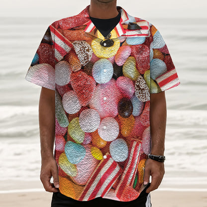 Colorful Candy And Jelly Print Textured Short Sleeve Shirt