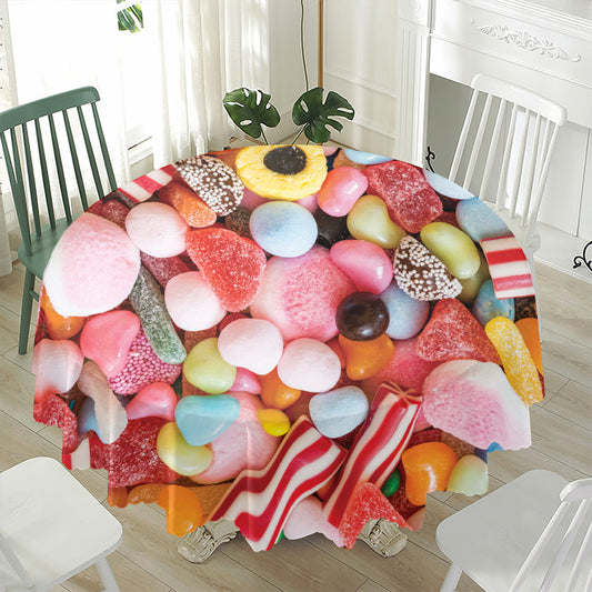 Colorful Candy And Jelly Print Waterproof Round Tablecloth