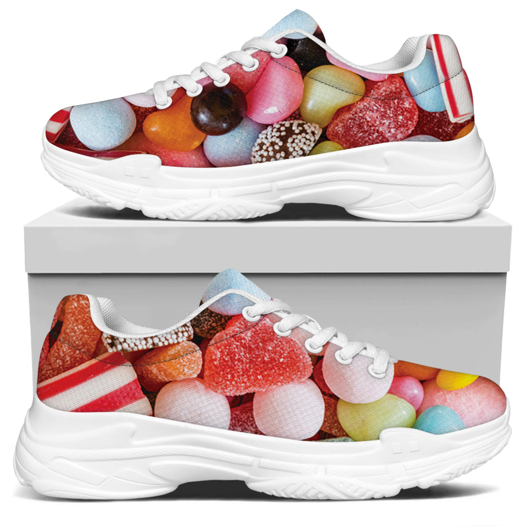 Colorful Candy And Jelly Print White Chunky Shoes