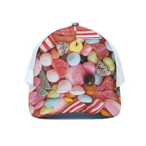 Colorful Candy And Jelly Print White Mesh Trucker Cap