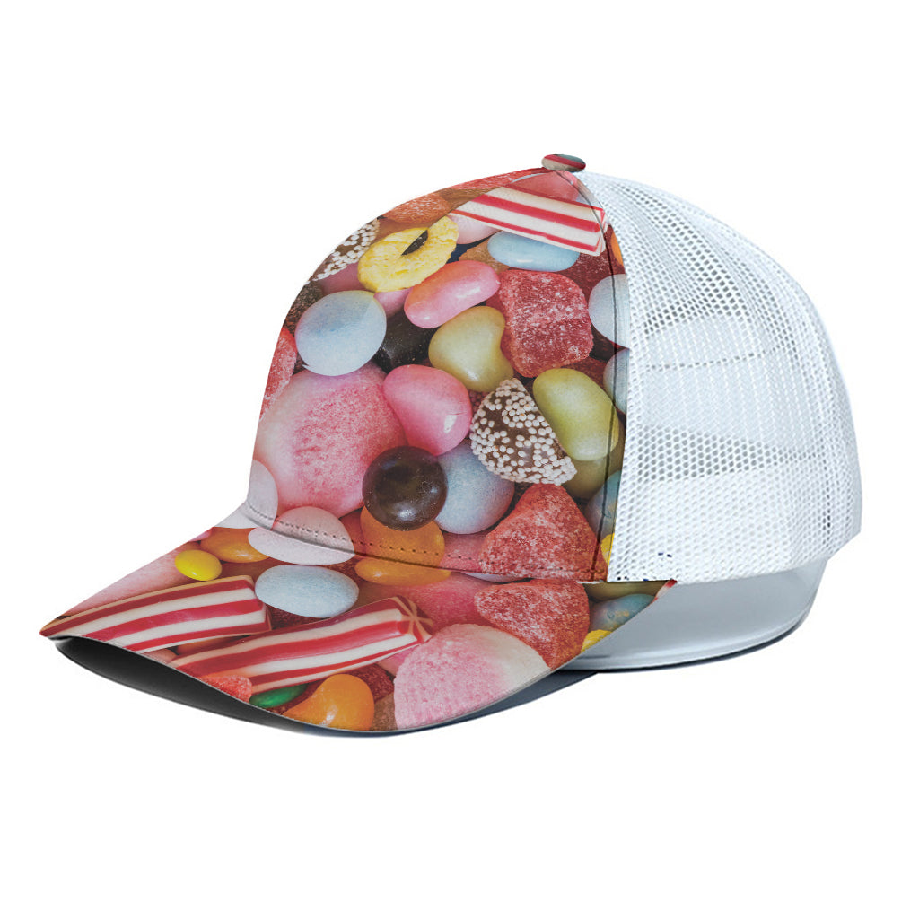 Colorful Candy And Jelly Print White Mesh Trucker Cap