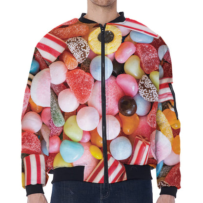 Colorful Candy And Jelly Print Zip Sleeve Bomber Jacket