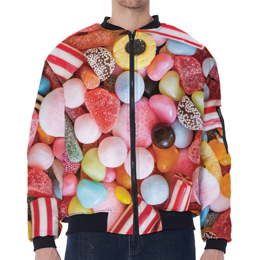 Colorful Candy And Jelly Print Zip Sleeve Bomber Jacket