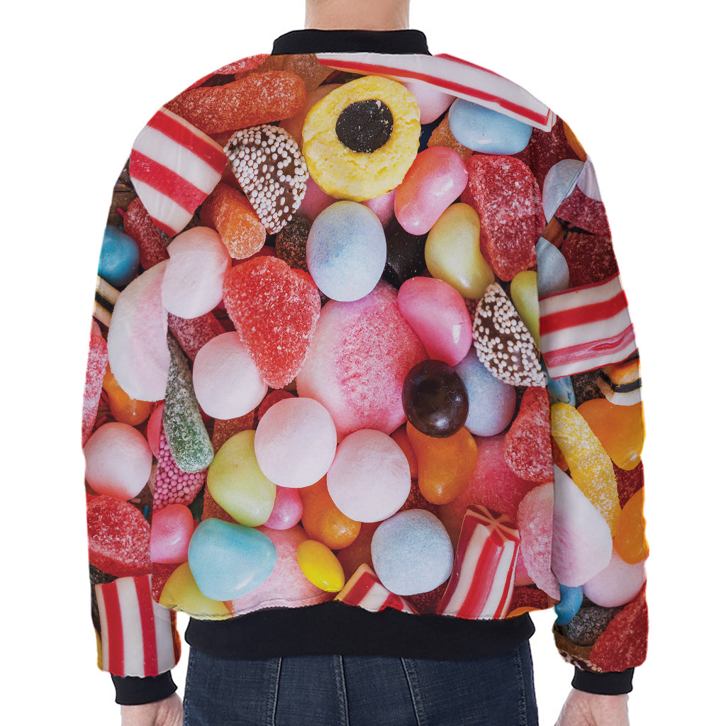 Colorful Candy And Jelly Print Zip Sleeve Bomber Jacket