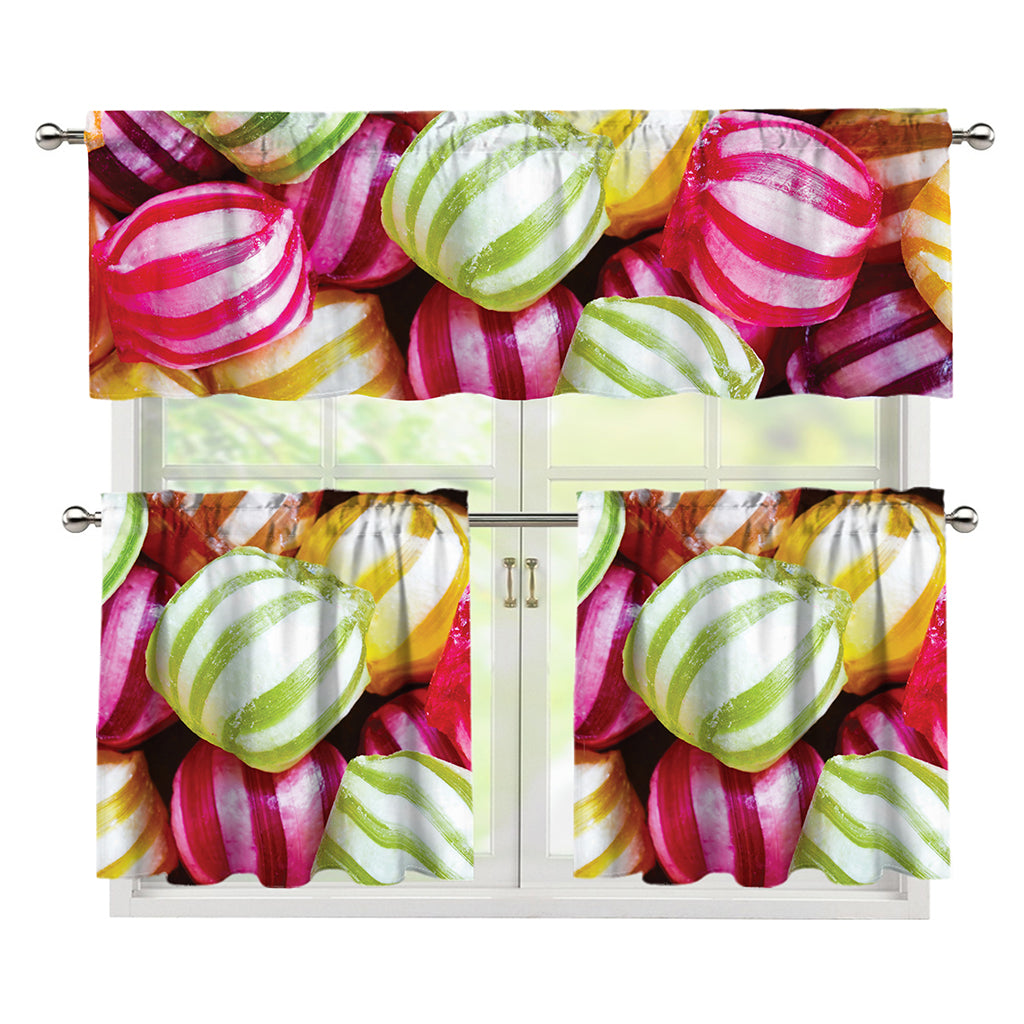 Colorful Candy Ball Print 3 Piece Kitchen Curtains