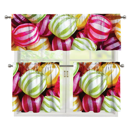 Colorful Candy Ball Print 3 Piece Kitchen Curtains
