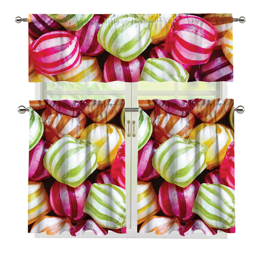 Colorful Candy Ball Print 3 Piece Kitchen Curtains