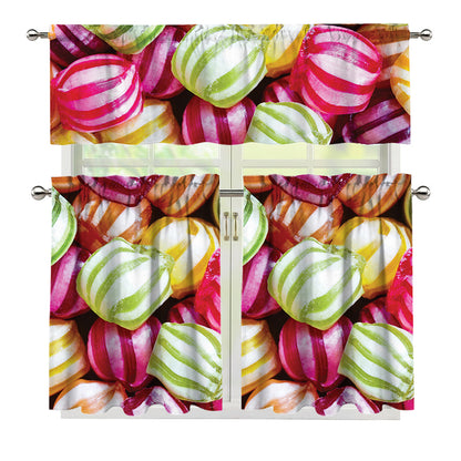 Colorful Candy Ball Print 3 Piece Kitchen Curtains