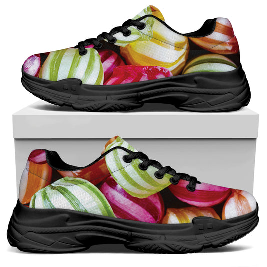 Colorful Candy Ball Print Black Chunky Shoes