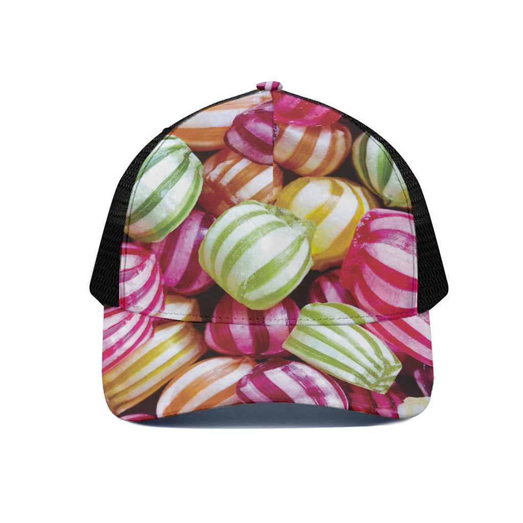 Colorful Candy Ball Print Black Mesh Trucker Cap