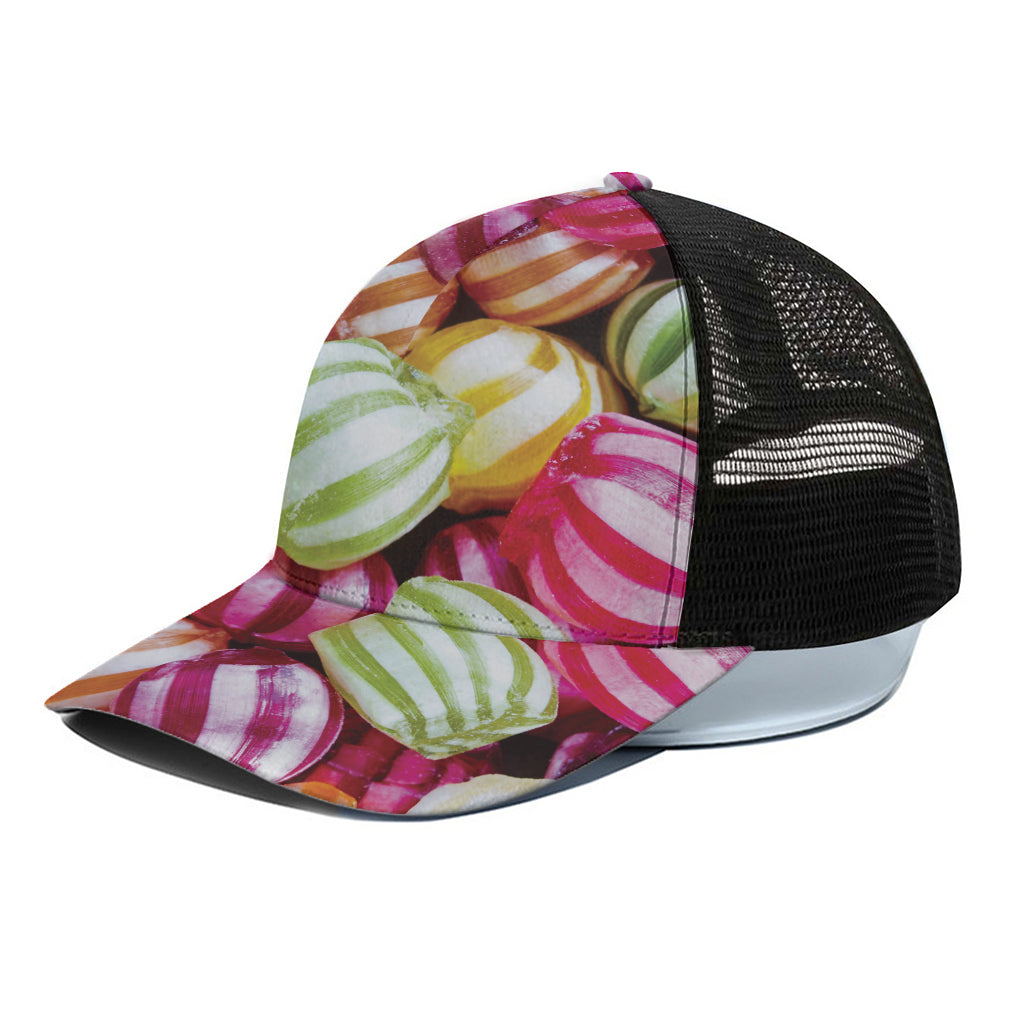 Colorful Candy Ball Print Black Mesh Trucker Cap