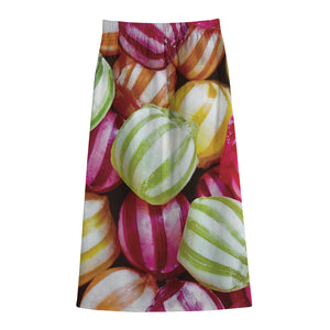 Colorful Candy Ball Print Cotton Front Slit Maxi Skirt