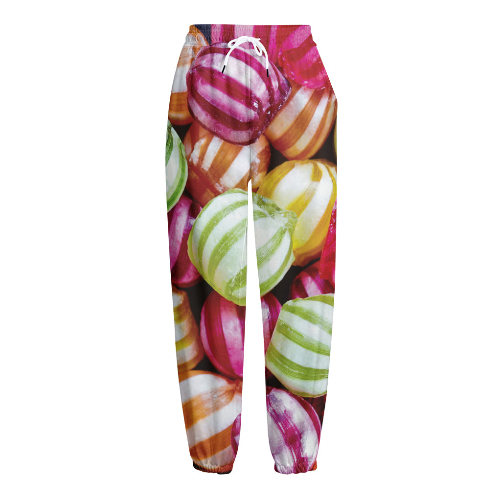 Colorful Candy Ball Print Fleece Lined Knit Pants